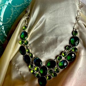 Bi-colored Tourmaline, Peridot Gemstones 925 Silver Jewelry Necklace 18”
